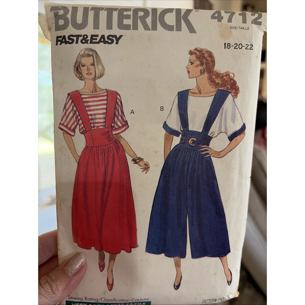 Butterick Sewing Pattern 4712 Top, Jumper & Jumpsuit 18-20-22 Cut Complete